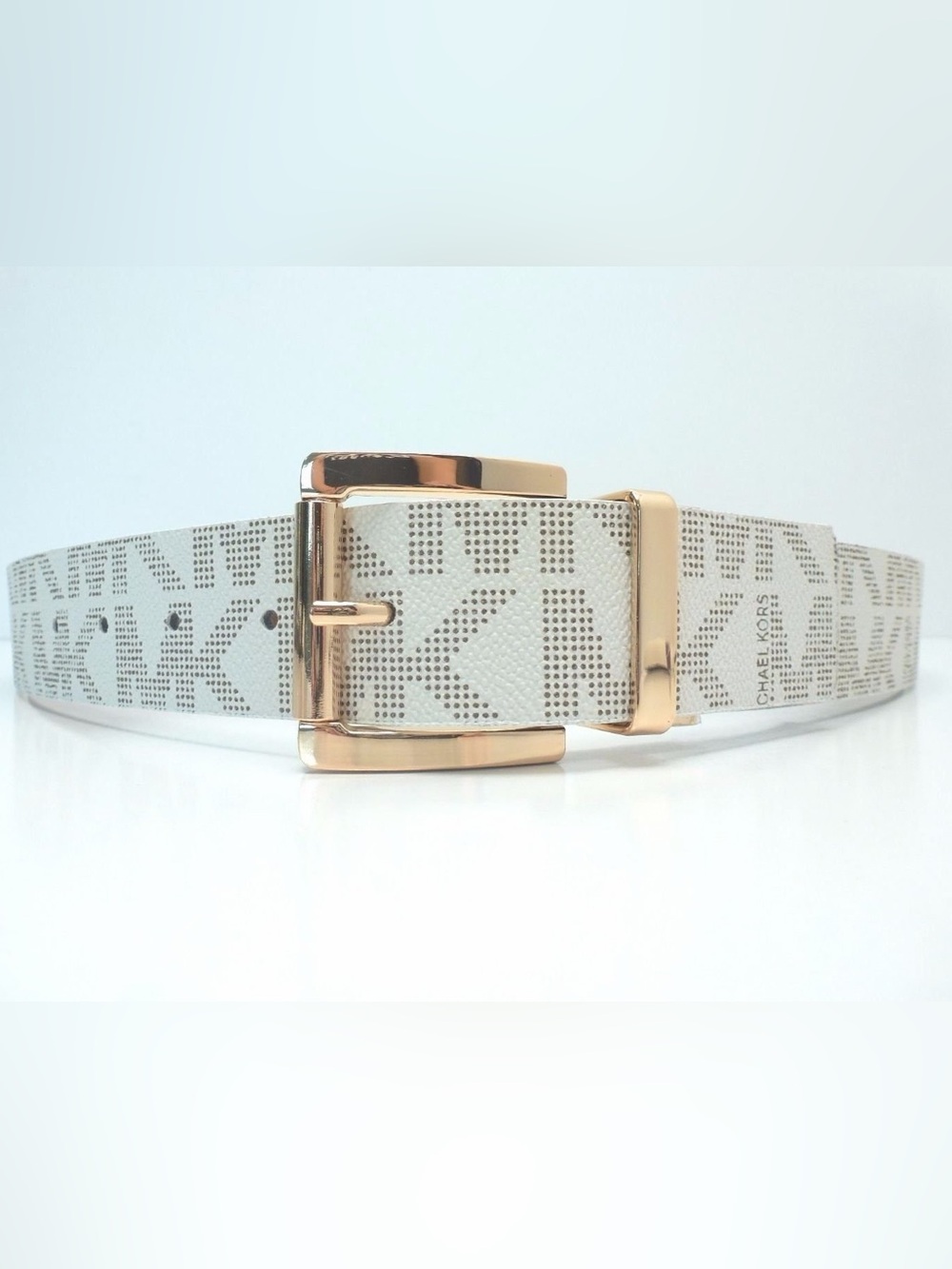 Michael Kors Mk Signature Reversible Gold Buckle Belt, Size M